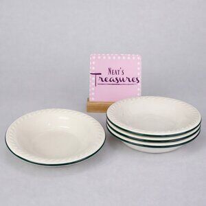 Totally Today White Embossed Rope Green Trim Rim Rimmed Soup Cereal Bowls Set 4